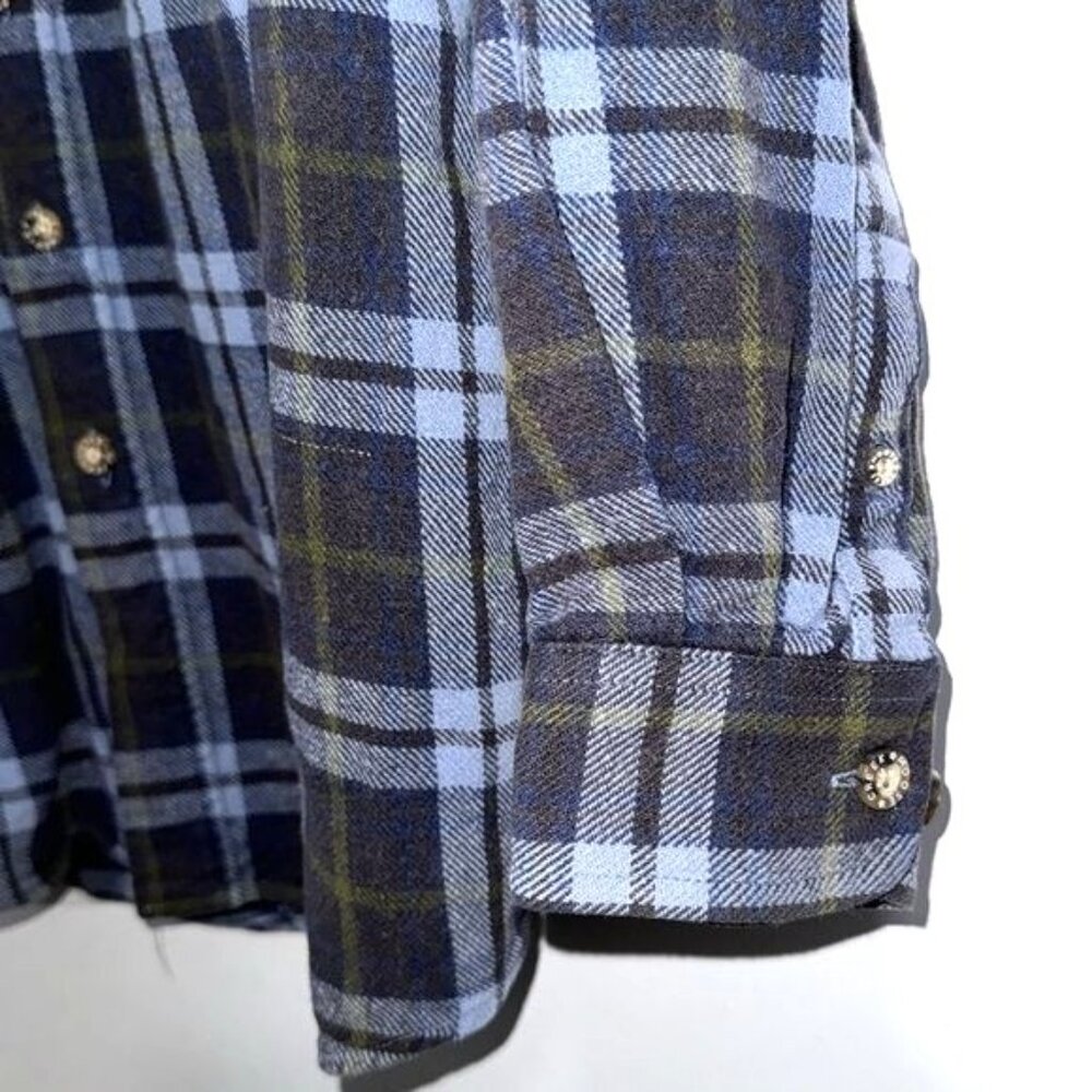 Moose Creek Mens Plaid Flannel Button-Up Shirt M Blue Green Cotton - Picture 4 of 8